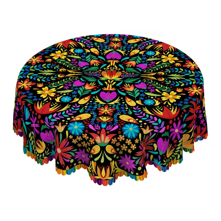 Mantel Decorativo Estilo Mexicano Para Fiesta De Cinco De Mayo Con Patrón De Flores Y Pájaros Resistente Al Agua Y Grasa Para Uso Diario En Hogar Y Fiestas - 1