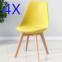 Juego de 4 sillas tulipán con patas de madera, mueble estilo nórdico medieval, con asiento acolchado de cuero sintético, para escritorio, comedor, dormitorio, balcón o restaurante BAR hosteleria, OFICINA Mesa de comedor nórdica cocina NEGRO - details 5