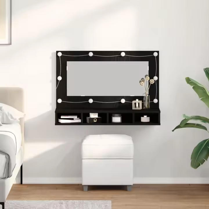 Armario Espejo LED vidaXL en Roble Negro - 90x31.5x62 cm - 1