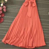 Nuevo Vestido De Verano 2026 Para Mujer Estilo Casual Con Cuello En V Manga Corta Lace up Pleated Chiffon Vestido De Cintura Alta - details 12