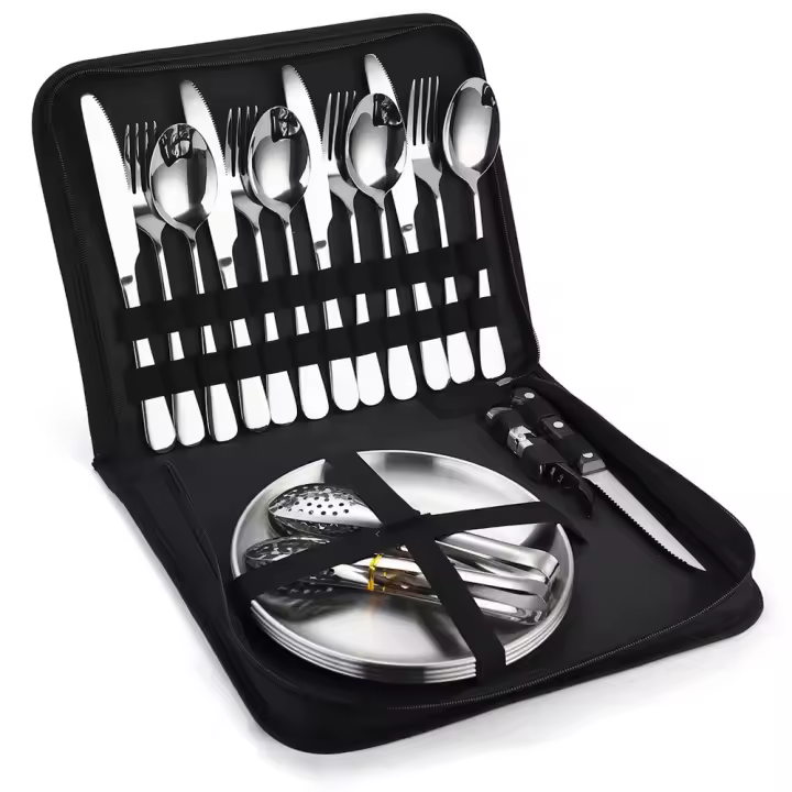 Camping cuadertos kit organizador utensilio de picnic conjunto Placa Arce inoxidable Cuchillo Tenedores pinzas senderismo 10/20 unids - 1