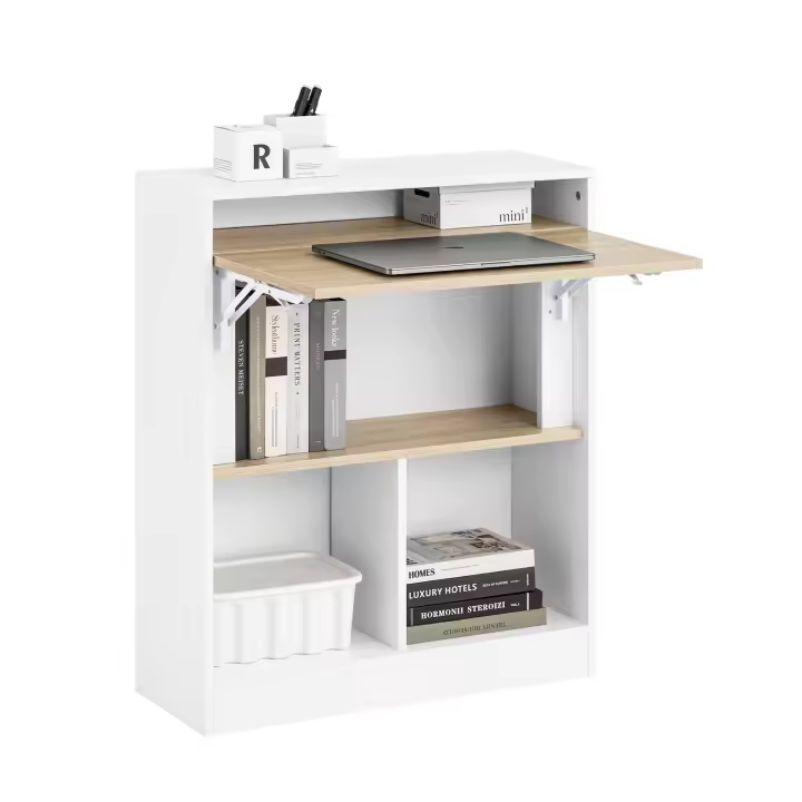 SoBuy Mesa Escritorio Plegable Mesa Plegable para Computadora con 3 Estantes de Almacenamiento Mesa de Trabajo 70x57x85cm FWT104-WN ES - 1