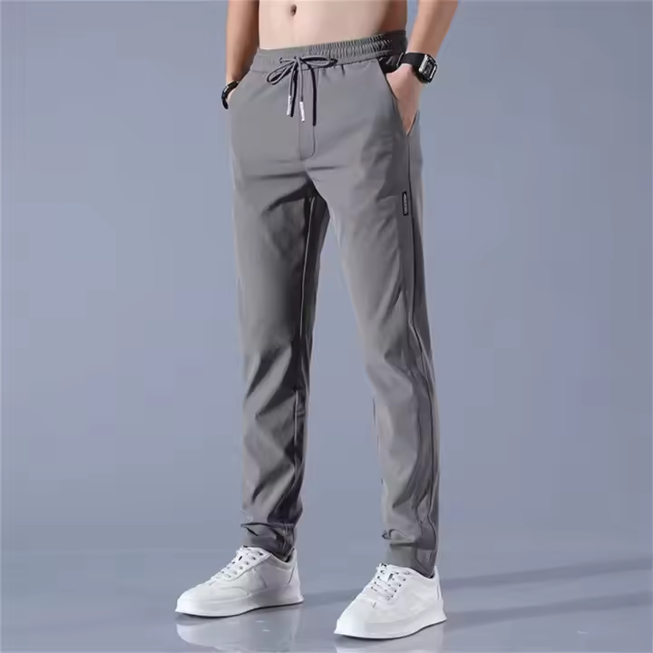 Pantalones Casuales Para Hombre De Seda Con Hielo 2024 Verano Negro Gris Delgados Negocios Casual Pantalones Rectos Elásticos Transpirables Para Exteriores - 1