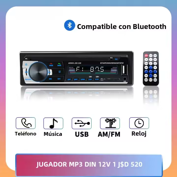 Reproductor Multimedia Para Coche 1 DIN JID-520 Bluetooth FM Estéreo Con Control Remoto MP3 De 12V Radio De Automóvil - 1