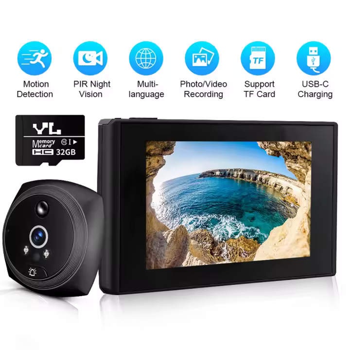 Visor de Mirilla Digital with Cámara para Puerta, 4,5,1080P, Visión Nocturna inteligente, detección de Movimiento PIR, Monitor Digital para Visor de puerta - 1