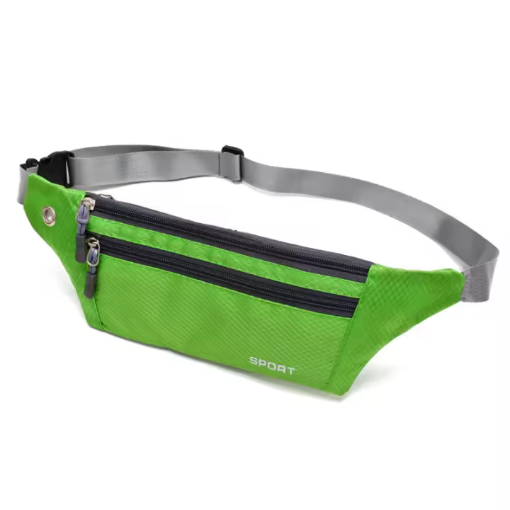 Paquete de cintura con cremallera 3, cinturón/correas ajustables, hebilla de seguridad, conector para auriculares, impermeable, bolsillos de dinero/documento-verde - 1