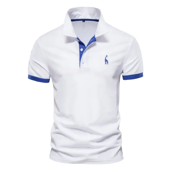 Camiseta de hombre con solapa de malla ruqi de manga corta con bordado de ciervos MOV - 1
