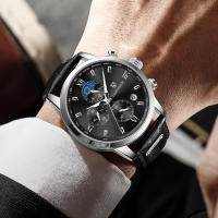 Reloj LIGE Para Hombre Militar Moda Cronógrafo Deportivo Impermeable Con Fase Lunar Cuarzo Cuero Resistente Al Choque Display De Roman Numeral - details 17