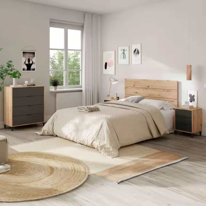 Pack dormitorio en color Roble Nodi y gris antracita 150 o 135 cm - 1