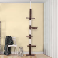 PawHut Árbol Rascador para Gatos 40x34x230-260 cm Árbol Escalador de Gato para Fijar al Techo Altura Ajustable con Plataformas Hamaca y Postes de Sisal Beige - details 1