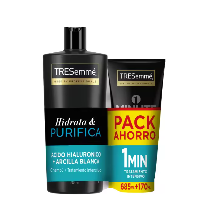 TRESemmé Pack Hidrata y Purifica Champú 685ml + Mascarilla 170ml con ácido hialurónico para cabello seco y dañado - Pack de 2 - 1