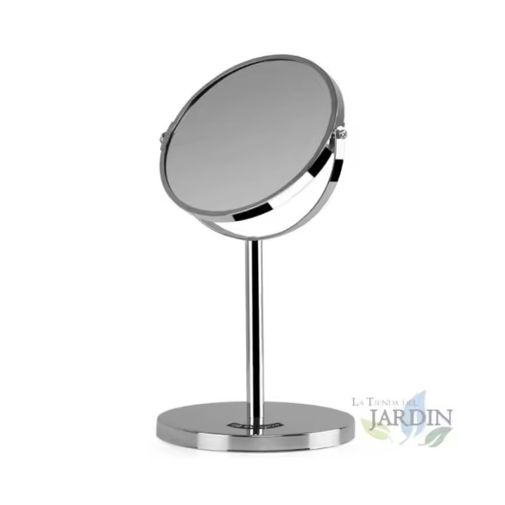 ORBEGOZO Espejo cosmético 360º con base Orbegozo. 17 cm de diámetro. Doble cara: A sin aumento. B: Aumento 5X. Acabado cromado. - 1