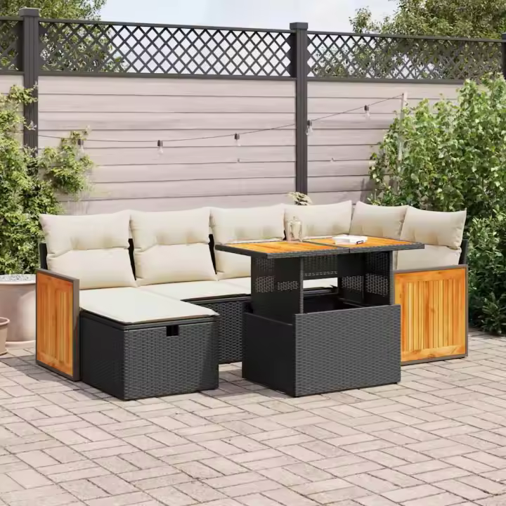 vidaXL Set de sofás de jardín y cojines 8 piezas ratán sintético negro - 1