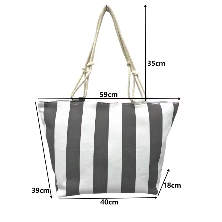 MEJORADA TOTE BAG de Rayas Bicolor – Bolso de Playa Grande con Asas de Cuerda, Capacidad Extra, 6 Colores Disponibles - 1