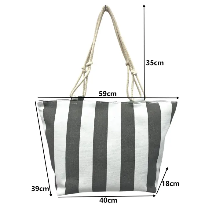 MEJORADA TOTE BAG de Rayas Bicolor – Bolso de Playa Grande con Asas de Cuerda, Capacidad Extra, 6 Colores Disponibles - 1