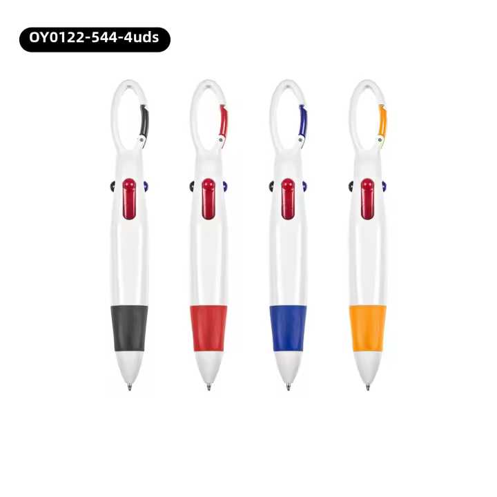 Bolígrafo De Bola De Plástico Con Lanyard Y Carabiner 4 En 1 Refill Multiple Pluma Con Clip De Carabiner Y Bolígrafo De Esponja - 1