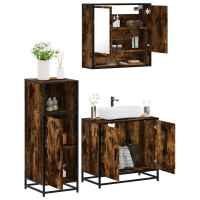 vidaXL Set de muebles baño 3 pzas madera contrachapada en color Roble ahumado/Marrón roble/Roble Sonoma | almacenamiento funcional diseño moderno para baño dormitorio sala - details 0