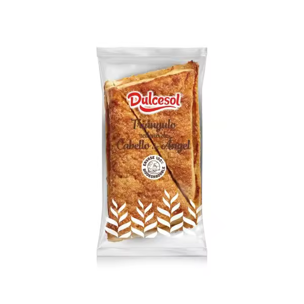 Dulcesol Triángulos de hojaldre rellenos de crema o cabello de ángel. Envasados de dos en dos. La caja contiene 2.2kg. Producto de pastelería y repostería. - 1