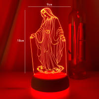 Lámpara De Noche 3D Ilusión De Jesús Cambio De 7 Colores Control Remoto LED Decorativa Cristiana Luz De Oración De Mesa - details 11