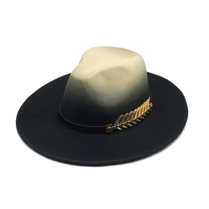 Gorro De Paja Gradiente De Otoño E Invierno Para Hombres Y Mujeres Gorro Fedora Clásico Con Pico Ancho Gorro De Paja Imitación Lana Cloche Para Mujer - 1