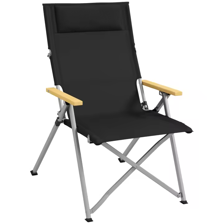 Outsunny Silla de Camping Plegable de Aluminio con Respaldo Ajustable Reposabrazos de Madera Silla de Jardín Portátil con Bolsa de Transporte para Exterior Piscina Playa 74x59,5x98 cm Negro - 1