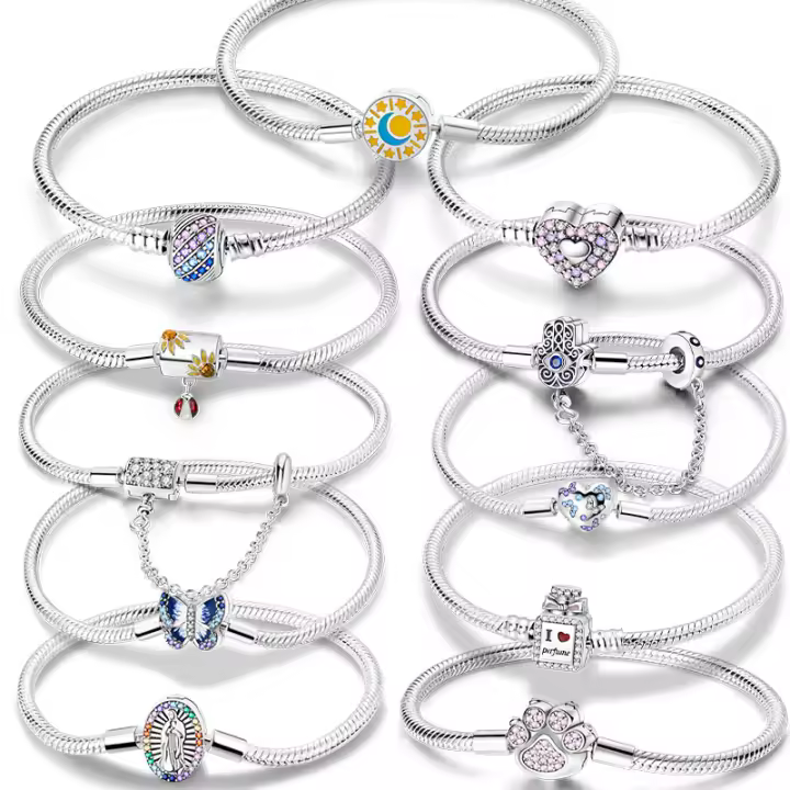Pulsera De Plata 925 Para Mujer Con Cierre Original Y Cadena De Serpiente Adecuada Para Colgar Charm Brillo Zirconia Pulsera Clásica Para Fiestas - 1