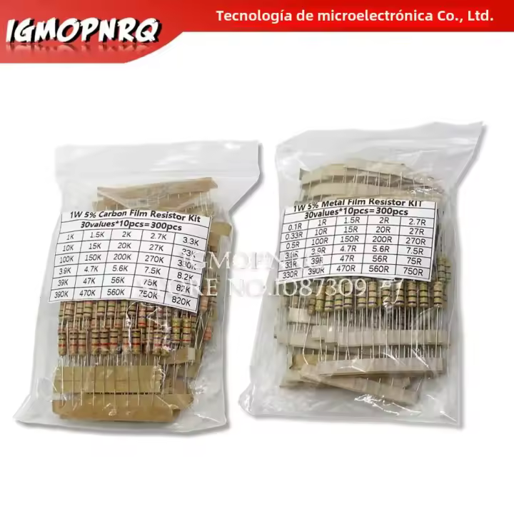 Kit De Resistentes De Película De Carbono 150PCS 300PCS Con Precisión De 5% Rango De Ohm De 0.1 a 820K Ohm Set De 30 Tipos X 10PCS Y 5PCS - 1