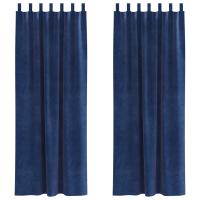 Cortinas Blackout vidaXL con lazos colgantes 2 pcs de terciopelo azul oscuro - details 1