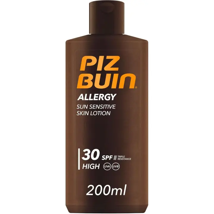 PIZ BUIN Allergy Sun Sensitive Skin Lotion FPS 30 (200 ml), protector solar corporal con FP30, protección solar alta para pieles sensibles, loción corporal con filtros UVA/UVB - 1