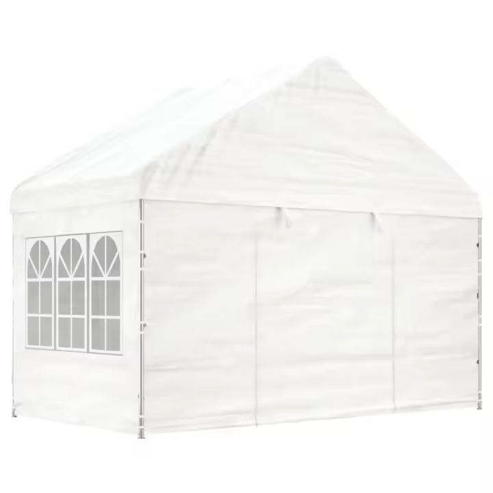 vidaXL Cenador con Techo Carpa para Jardín Polietileno Blanco Dimensiones 4.08 x 2.23 x 3.22 m, 4.46 x 4.08 x 3.22 m, 6.69 x 4.08 x 3.22 m - 1