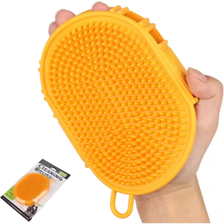 Cerdas de Goma para masaje, Guantes De baño para perros y Gatos, fácil de LaVar, Amarillo - 1