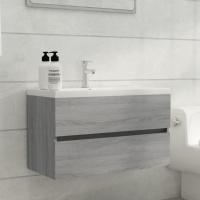 vidaXL Mueble de lavabo madera de ingeniería 80x38,5x45 cm en color Negro/Gris sonoma/Gris hormigón y más | almacenamiento funcional diseño moderno para baño dormitorio sala - details 1