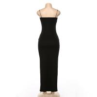 Vestido Slim Para Mujer Con Abertura Y Halter De Color Sólido Vestido Largo De Fiesta Elegante Estilo Europeo Y Estadounidense - details 9