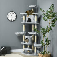 PawHut Árbol Rascador para Gatos Altura 200 cm Torre para Gatos con 2 Cuevas 2 Hamacas Cama Múltiples Plataformas Postes de Sisal y Bolas de Juguete 60x60x200 cm Gris - details 1