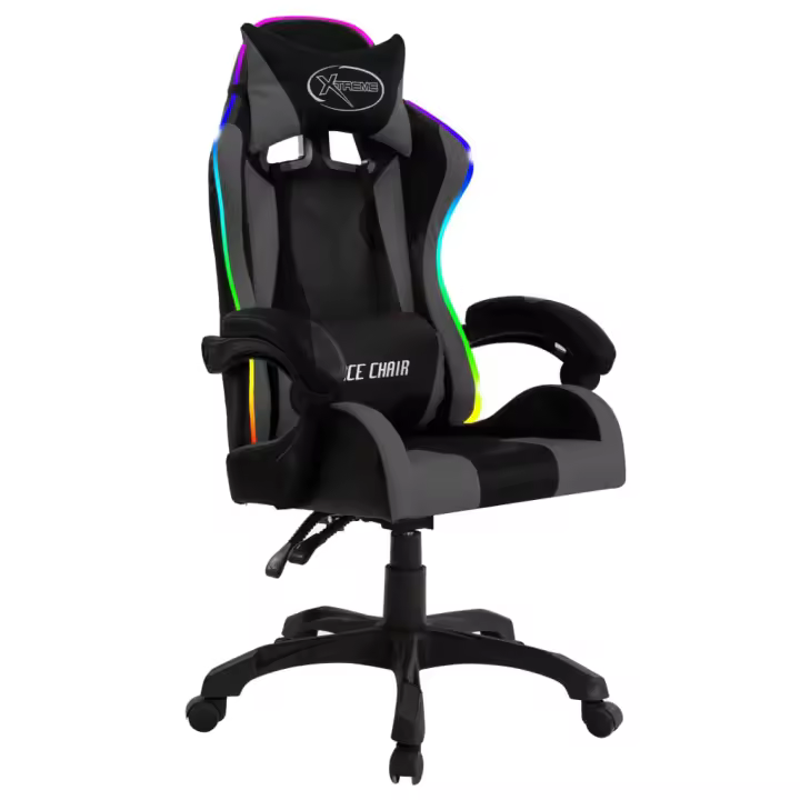 Silla Gaming con Lices RGB LED Cuero sintético gris y Negro - 1