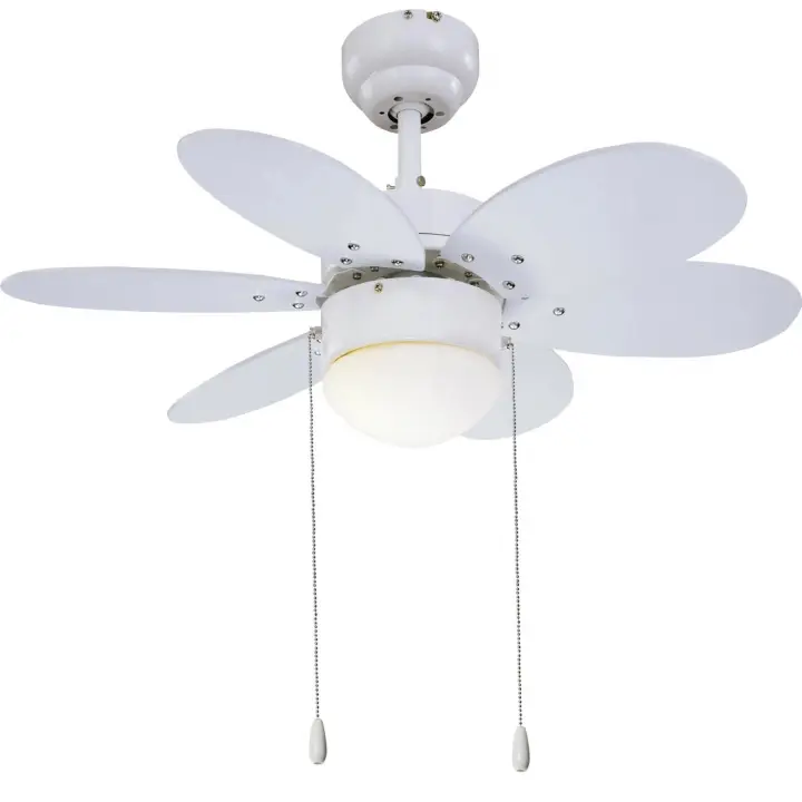 Ventilador De Techo con luz, 6 Aspas de madera, silencioso,  3 velocidades de ventilación, 81cm diámetro, Motor AC 70W Blanco Con Luz LED 12W 4200K - 1