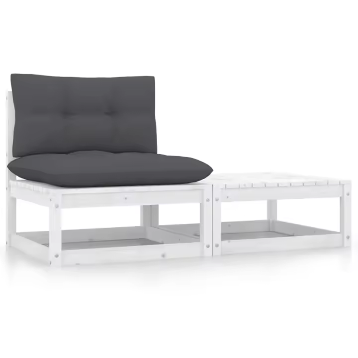 Set de muebles de jardín 2 pzas con cojines madera pino blanco - 1