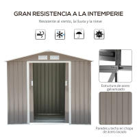 Outsunny Caseta de Jardín 213x130x185 cm Cobertizo Metálico de Exterior para Almacenamiento de Herramientas con 2 Puertas Correderas y 4 Ventanas para Terraza Verde Oscuro - details 3