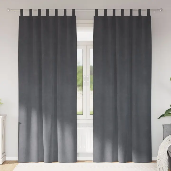 Cortinas Opacas vidaXL con Lazos de Suspensión 2 pcs Gris Claro de Terciopelo - 1