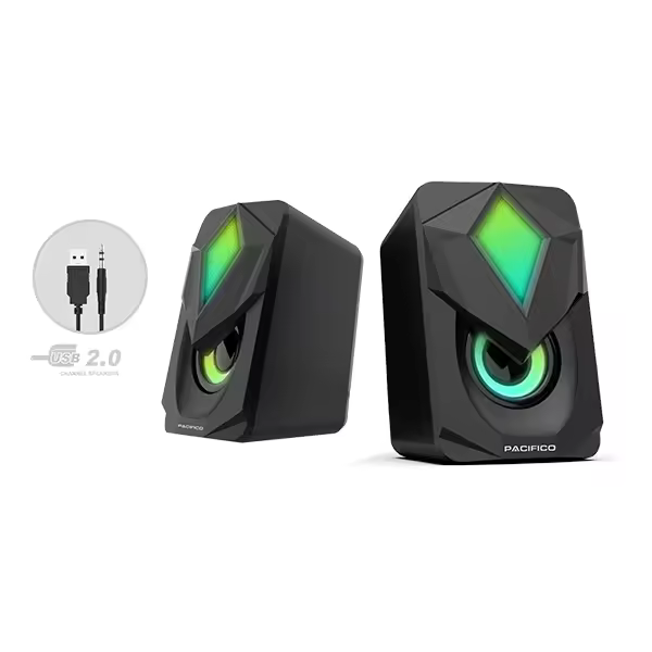PACIFICO Altavoces multimedia con conector USB para PC con luces de colores RGB - 1
