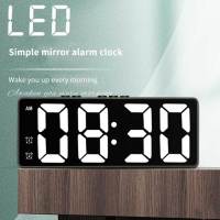 Reloj De Mesa Digital Con Espejo LED Alarma Snooze Pantalla De Mostrador Reloj Electrónico Para El Hogar Con Función De Temperatura - details 0