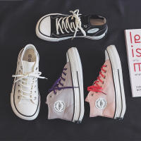 Zapatillas De Lona Para Mujer Nuevas Primavera/Otoño Con Suela Gruesa Y Altas Botas Casual Rosa Zapatos Planos Con Cordones Para Estudiantes - details 1