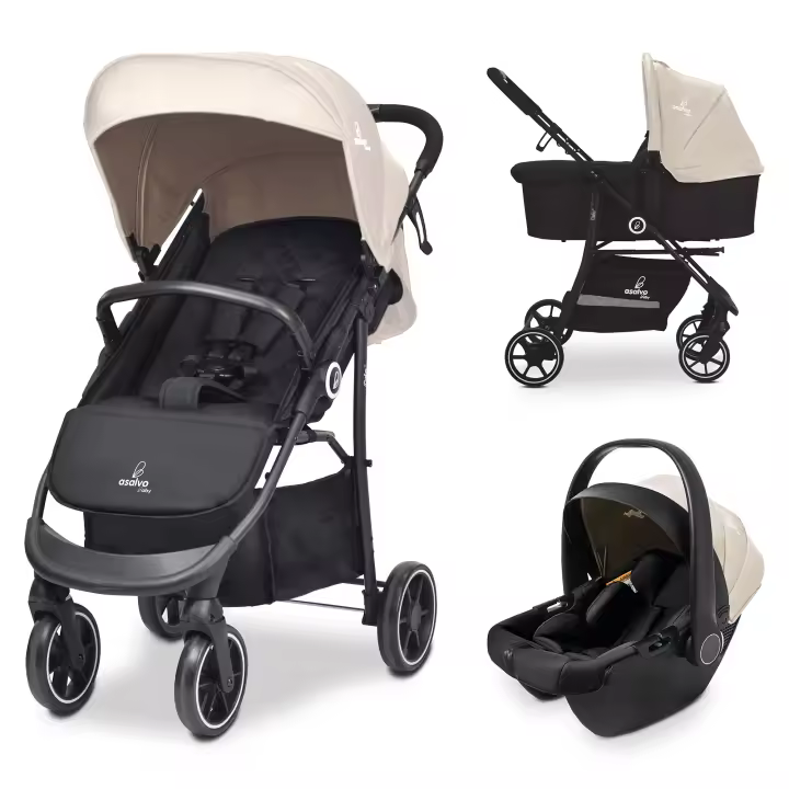Asalvo Trío Oslo 2 – Carrito de Bebé 3 en 1 con Capazo Recién Nacido, Silla de Paseo Reversible y Silla de Auto Grupo 0+ , Cochecito Ligero y Compacto desde el Nacimiento hasta 22 kg - 1