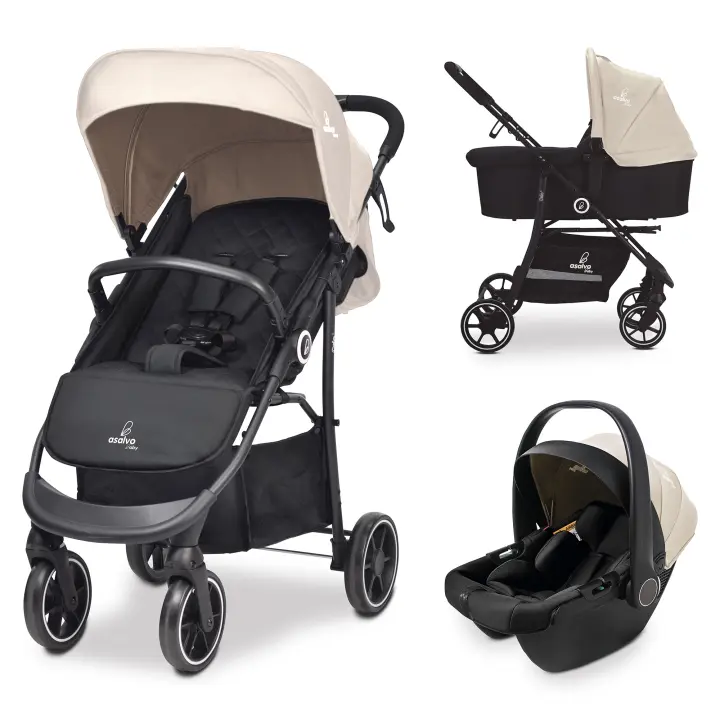 Asalvo Trío Oslo 2 – Carrito de Bebé 3 en 1 con Capazo Recién Nacido, Silla de Paseo Reversible y Silla de Auto Grupo 0+ , Cochecito Ligero y Compacto desde el Nacimiento hasta 22 kg - 1