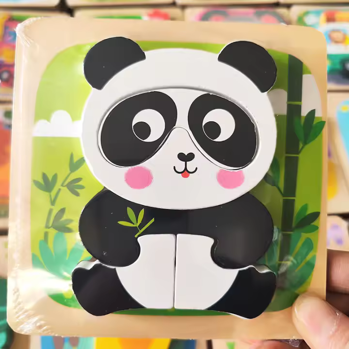 Puzzle 3D De Madera Con Animales Y Coches Para Niños Juguete Educativo Montessori Tablero De Bloques De Alineación Para Escritorio - 1