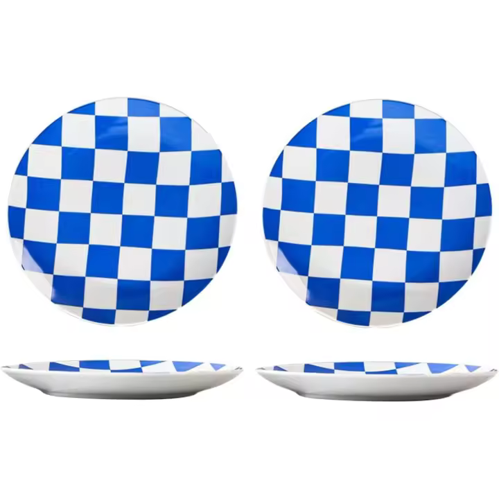 Plato de cena de cerámica con diseño de tablero de ajedrez, plato de postre, plato de ensalada, juego de 4, verde - 1