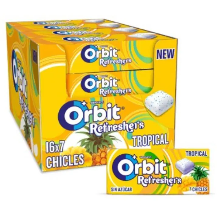 Chicles Orbit refresher's sabor Tropical 16 unid - 1