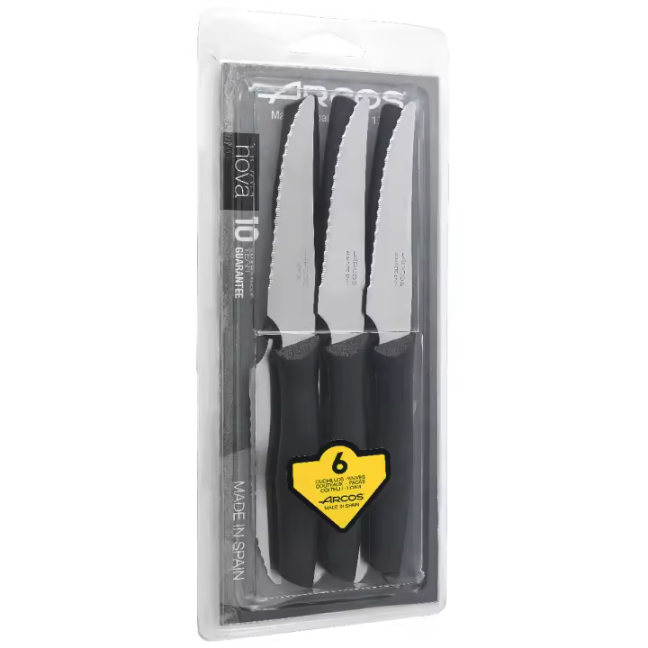 ARCOS Nova - Set de 6 Cuchillos Chuleteros (110 mm) - Hoja Dentada de Acero Inoxidable Nitrum® - Mango de Polipropileno (PP) - 1