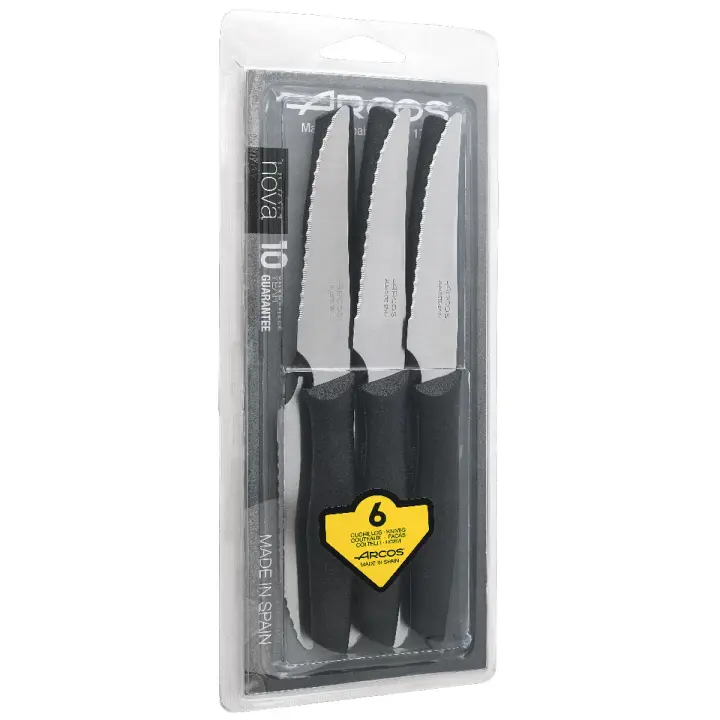 ARCOS Nova - Set de 6 Cuchillos Chuleteros (110 mm) - Hoja Dentada de Acero Inoxidable Nitrum® - Mango de Polipropileno (PP) - 1