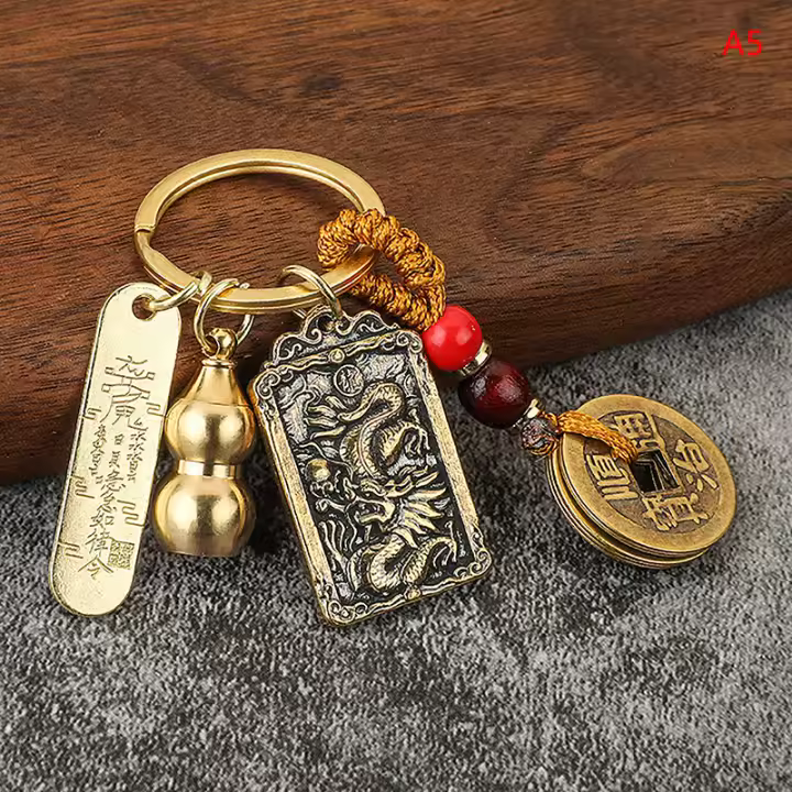 Llavero De Estilo Chino Conodiacal De Latón En Forma De Calabaza Con Colgante De Dragón Fengshui Para Coche Regalo Para Parejas - 1